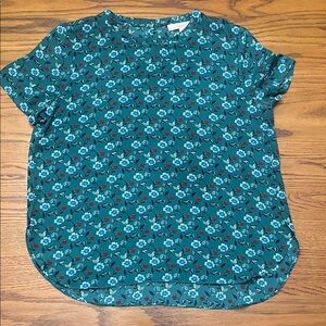 Loft Teal Floral Short Sleeve Blouse